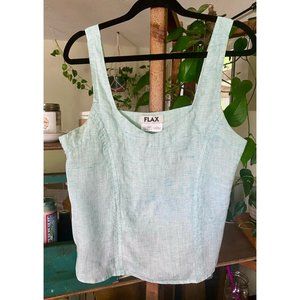 FLAX Vintage Linen woven blue / teal tank top S Small / Medium